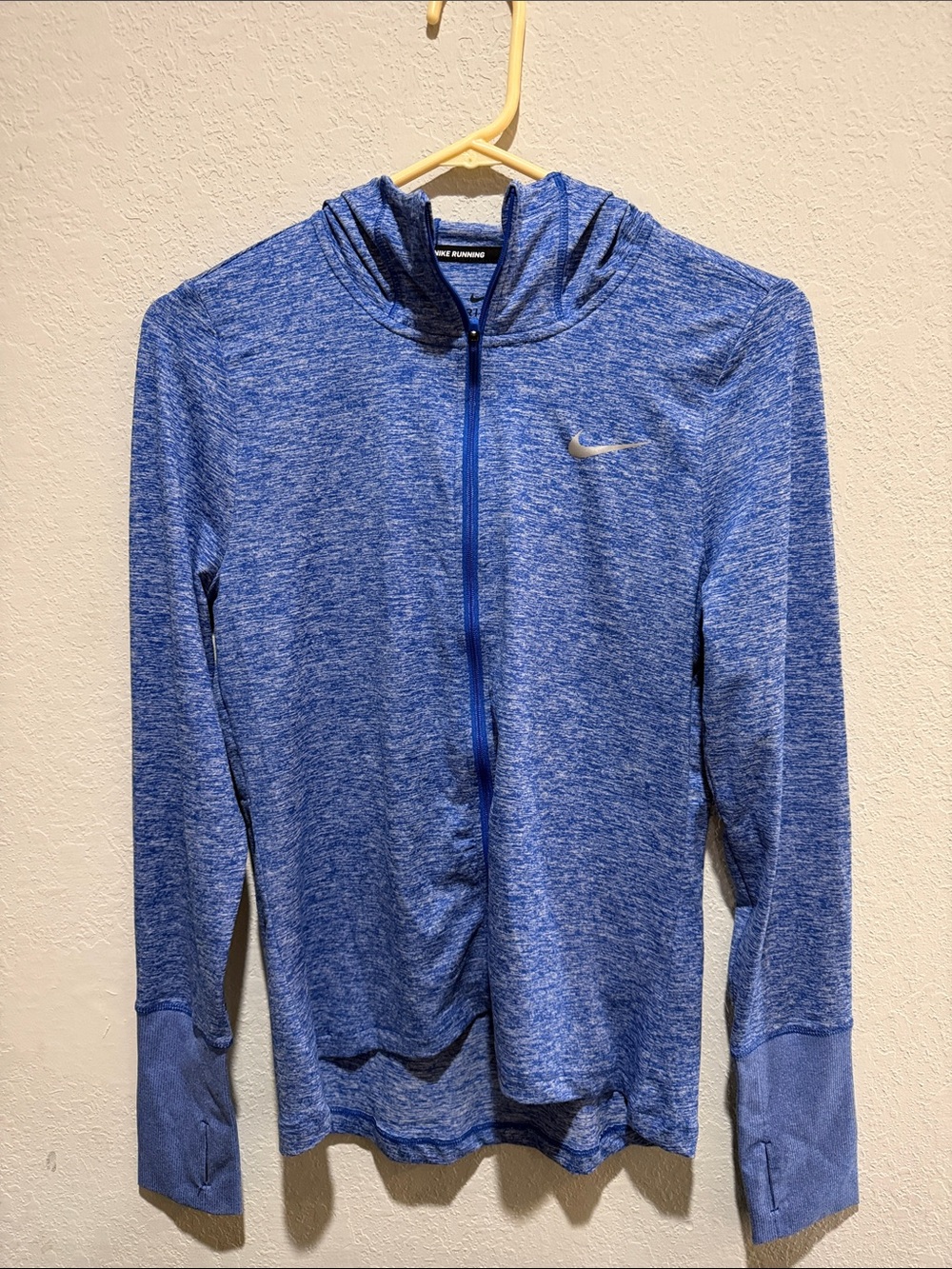 Nike womenโs Heathered Blue Full-Zip Hooded Running Jacket